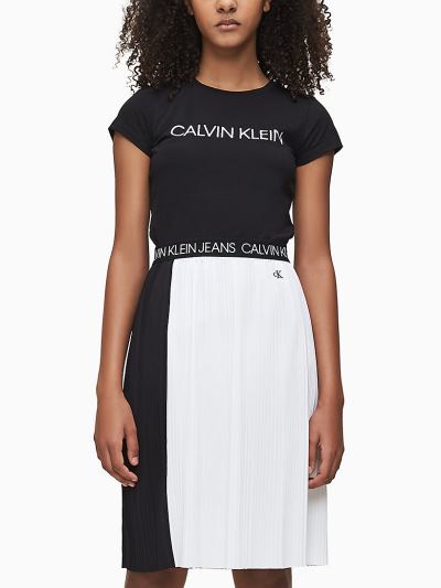 Calvin Klein Ruhák HU982786 | Calvin Klein Slim Organic Cotton Logo Lány Póló Fekete